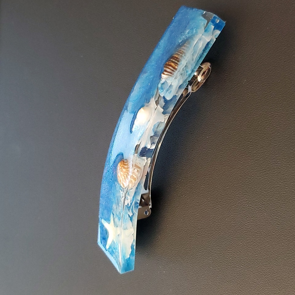 Hand-made HandCrafted Beach Seashell Vibes Resin Hair clip Barrettes New